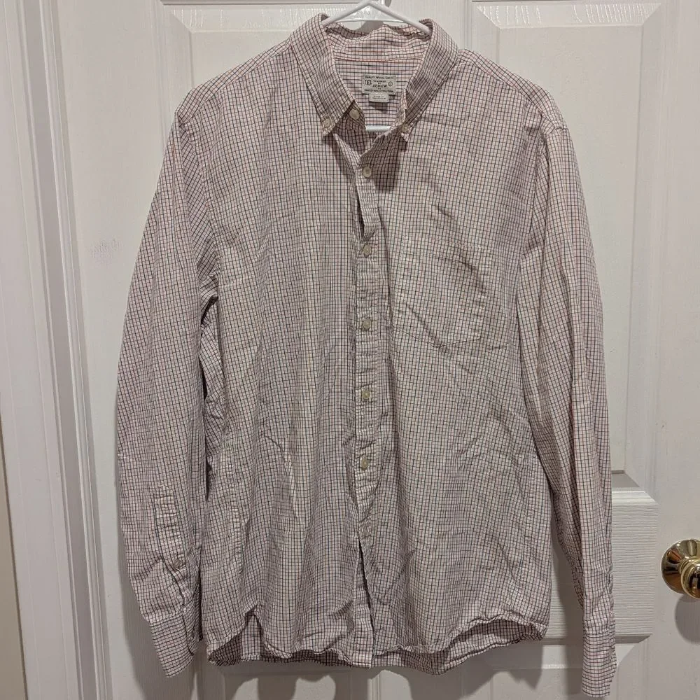 J. Crew Large White Orange Blue Plaid Button Front Cotton Shirt Old Money Preppy